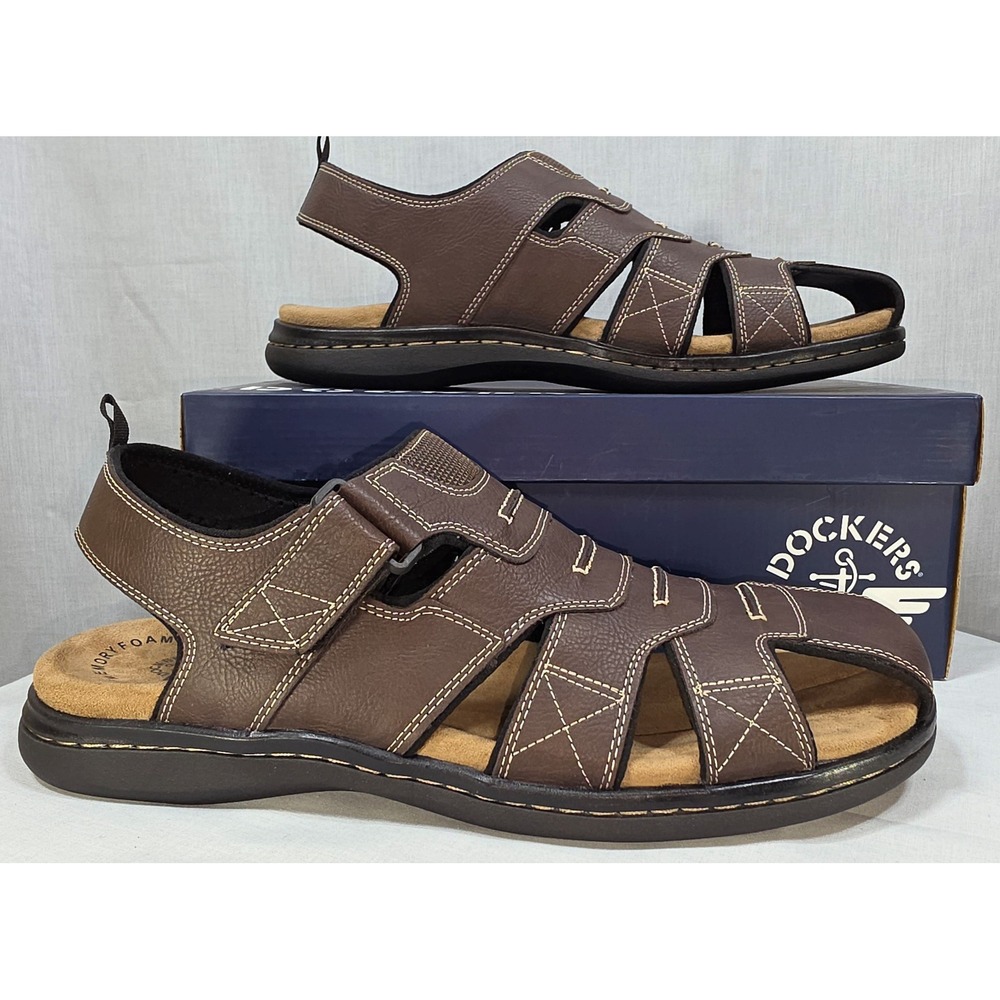 Dockers Shorewood Mens Fisherman Sandals Brown Memory Foam Comfort Shoes - Picture 2 of 11